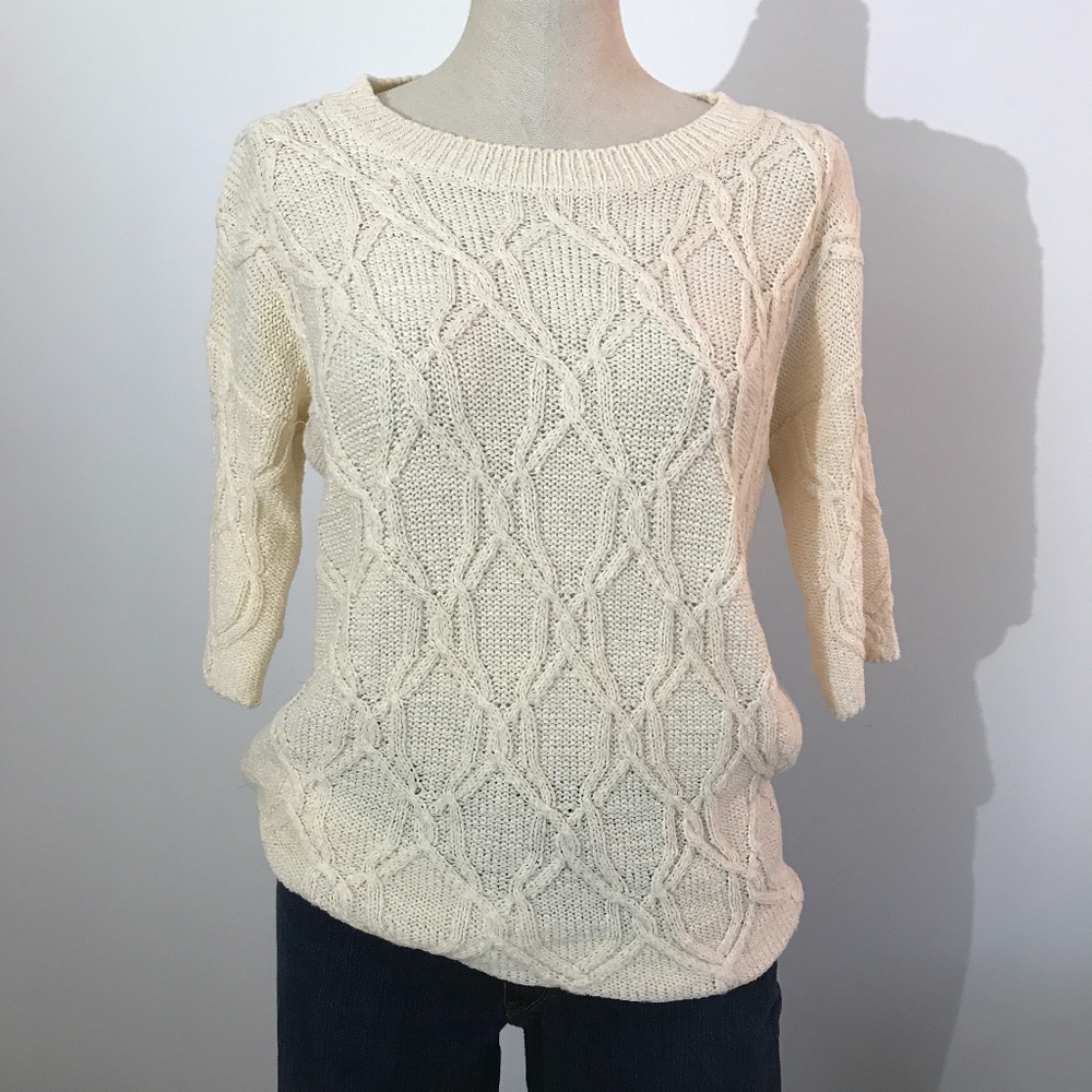 Zara - Cream Cable knit Shirt/Top - 3/4 sleeves- S